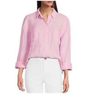 Lilly Pulitzer Sea View Linen button up Shirt XL Pink Preppy Quiet Luxury